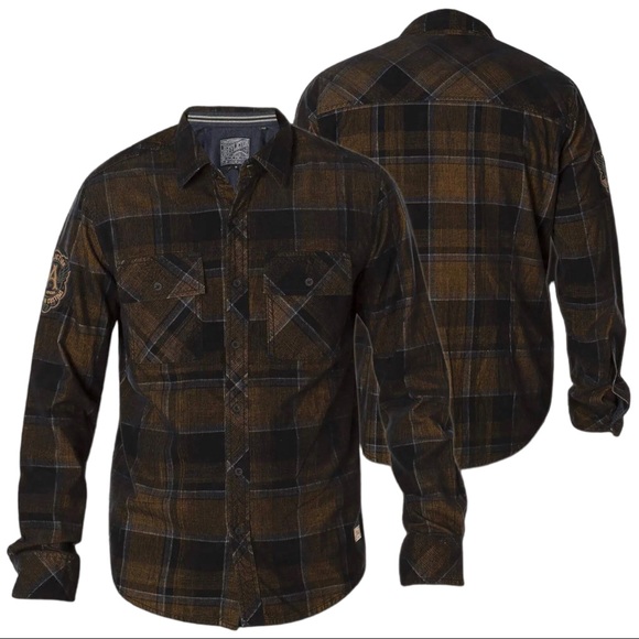 Affliction Men's Button Down Shirt Copper Mountain Embroidered Biker - Picture 8 of 11